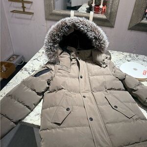 Mackage Kids Jacket with Fur Trim - military green.